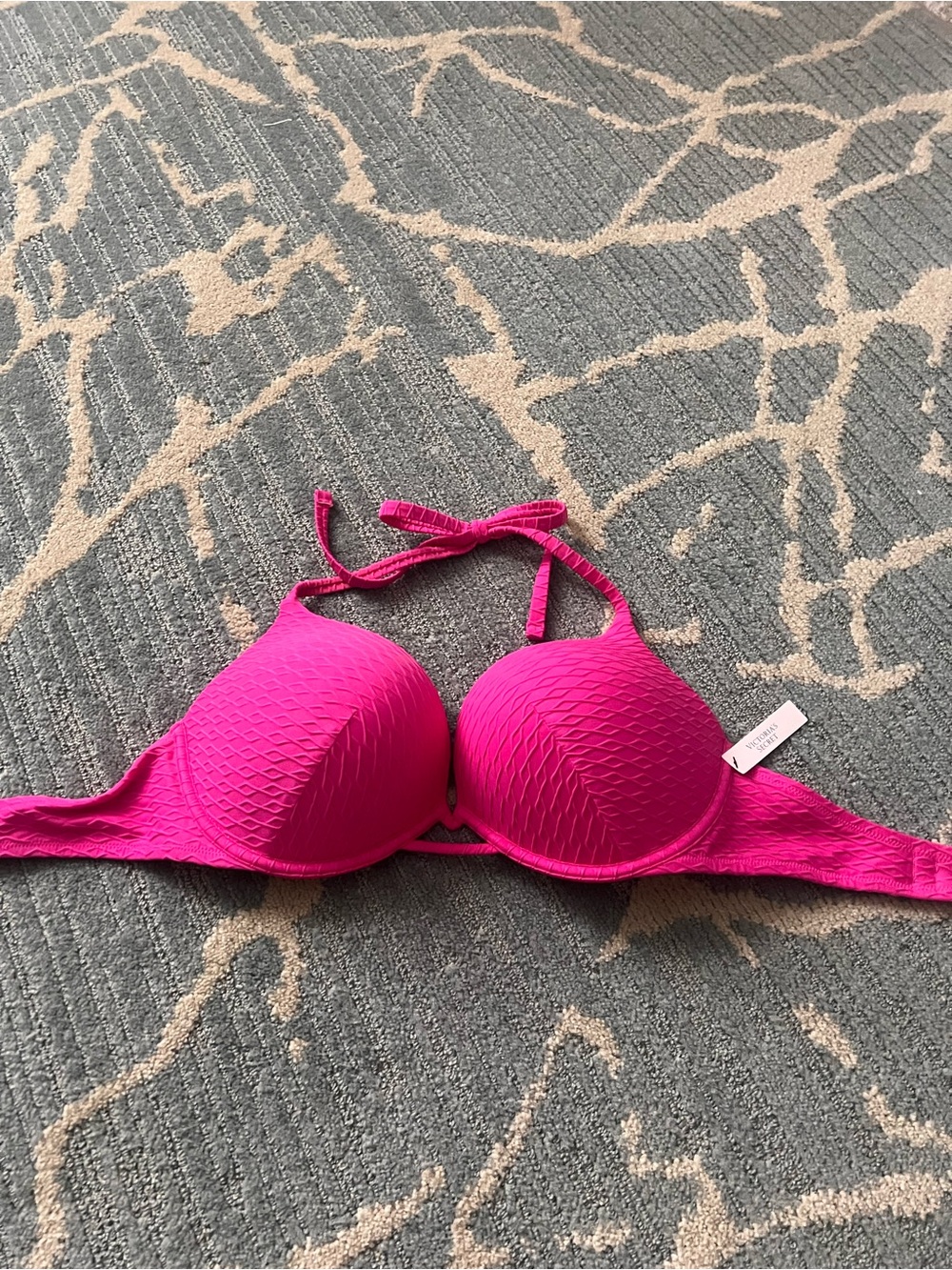 Victoria's Secret Bright Pink padded, push-up halter swim bikini top
